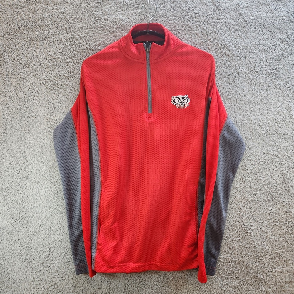 Wisconsin‎ Badgers Sweatshirt Mens Small Red Champion Elite Mesh Logo Sports